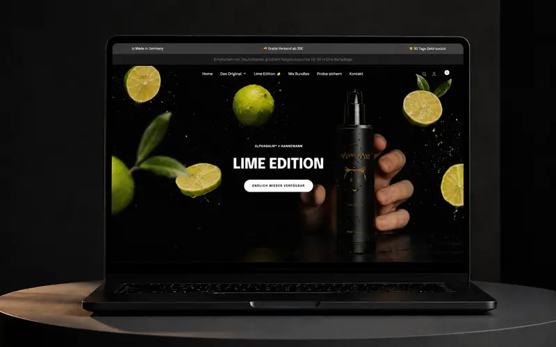 Alphabalm website on a laptop