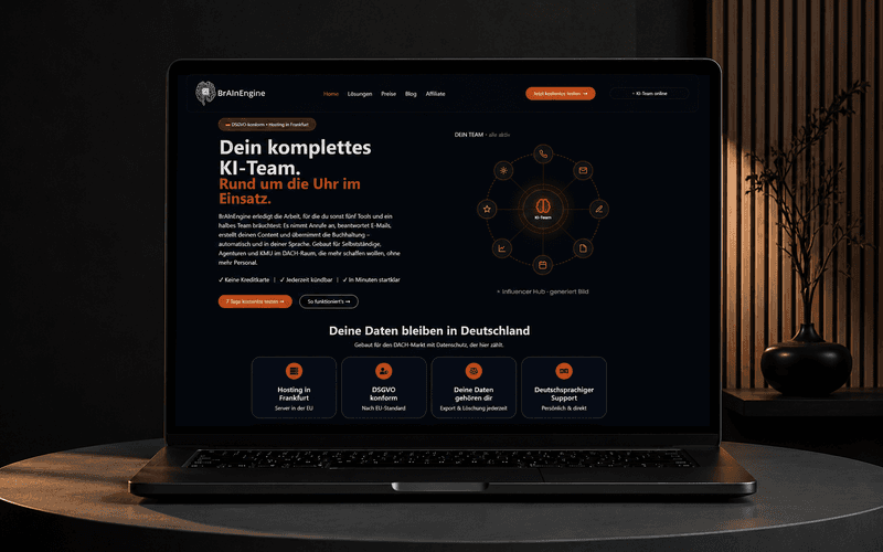 Website von BrAInEngine auf einem Laptop
