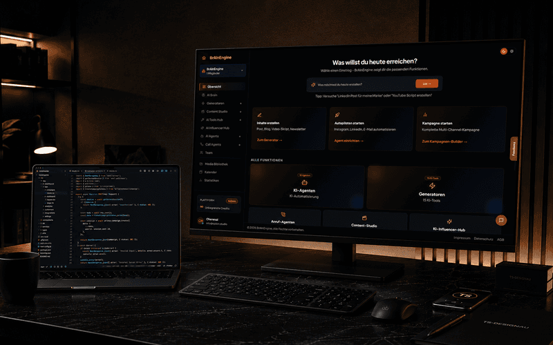 Dashboard der BrAInEngine SaaS-Plattform auf einem Laptop
