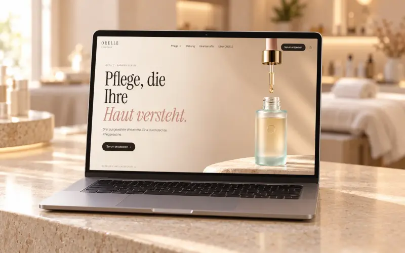 Skincare-Demo ORELLE auf einem Laptop