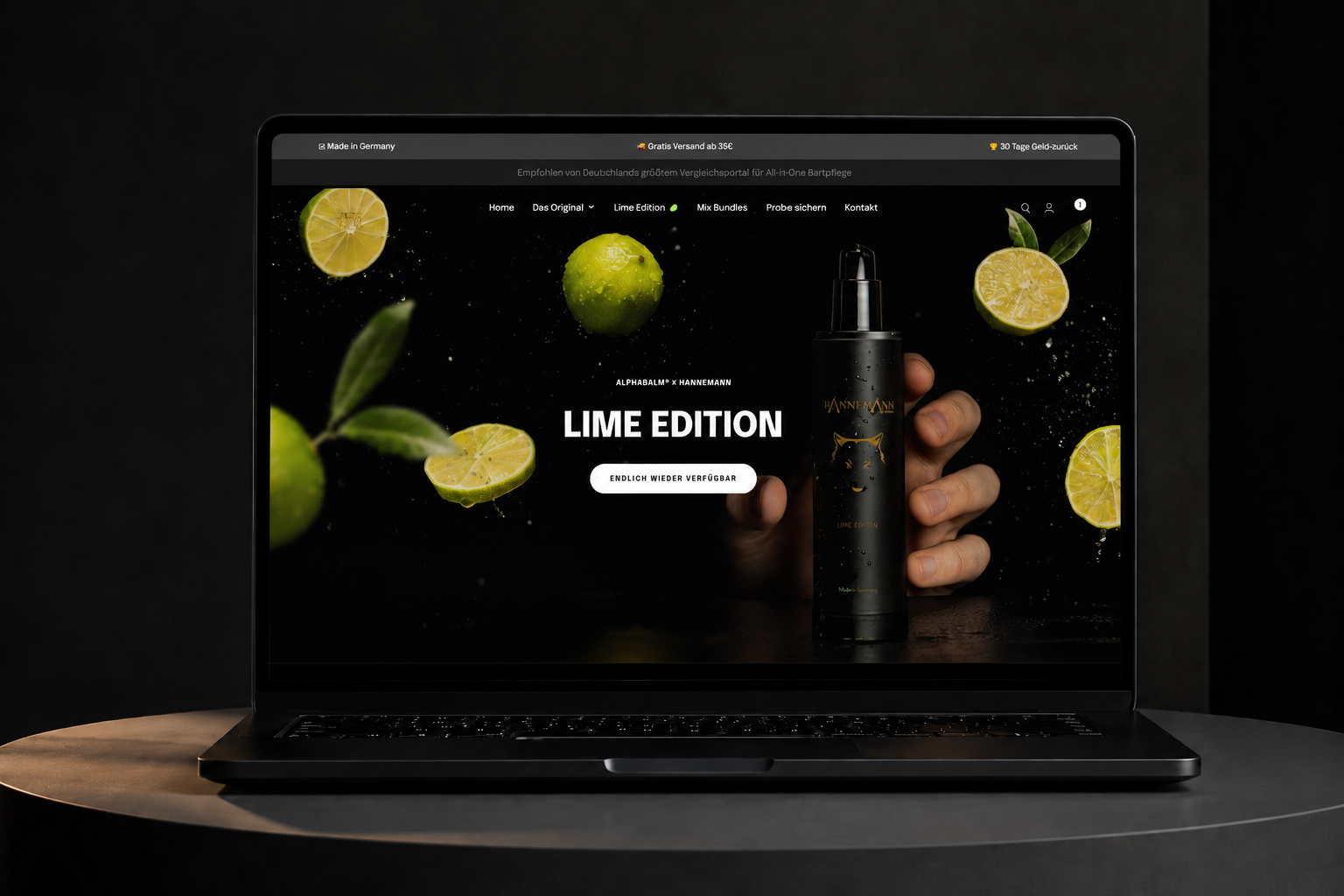 Website von Alphabalm auf einem Laptop