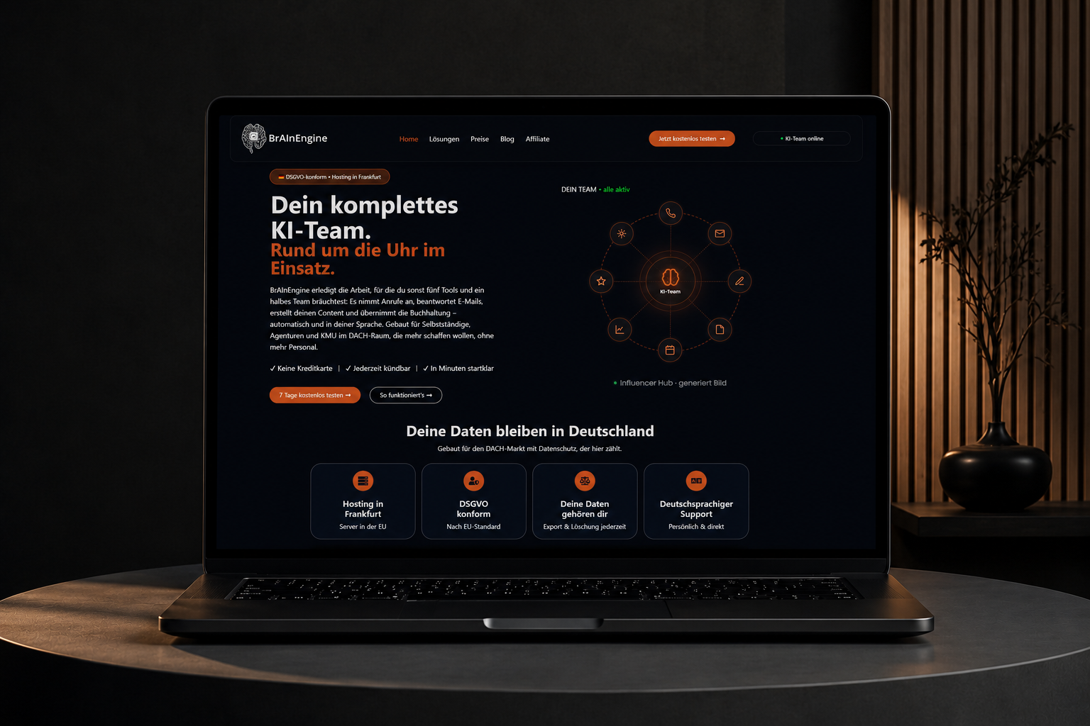 Website von BrAInEngine auf einem Laptop