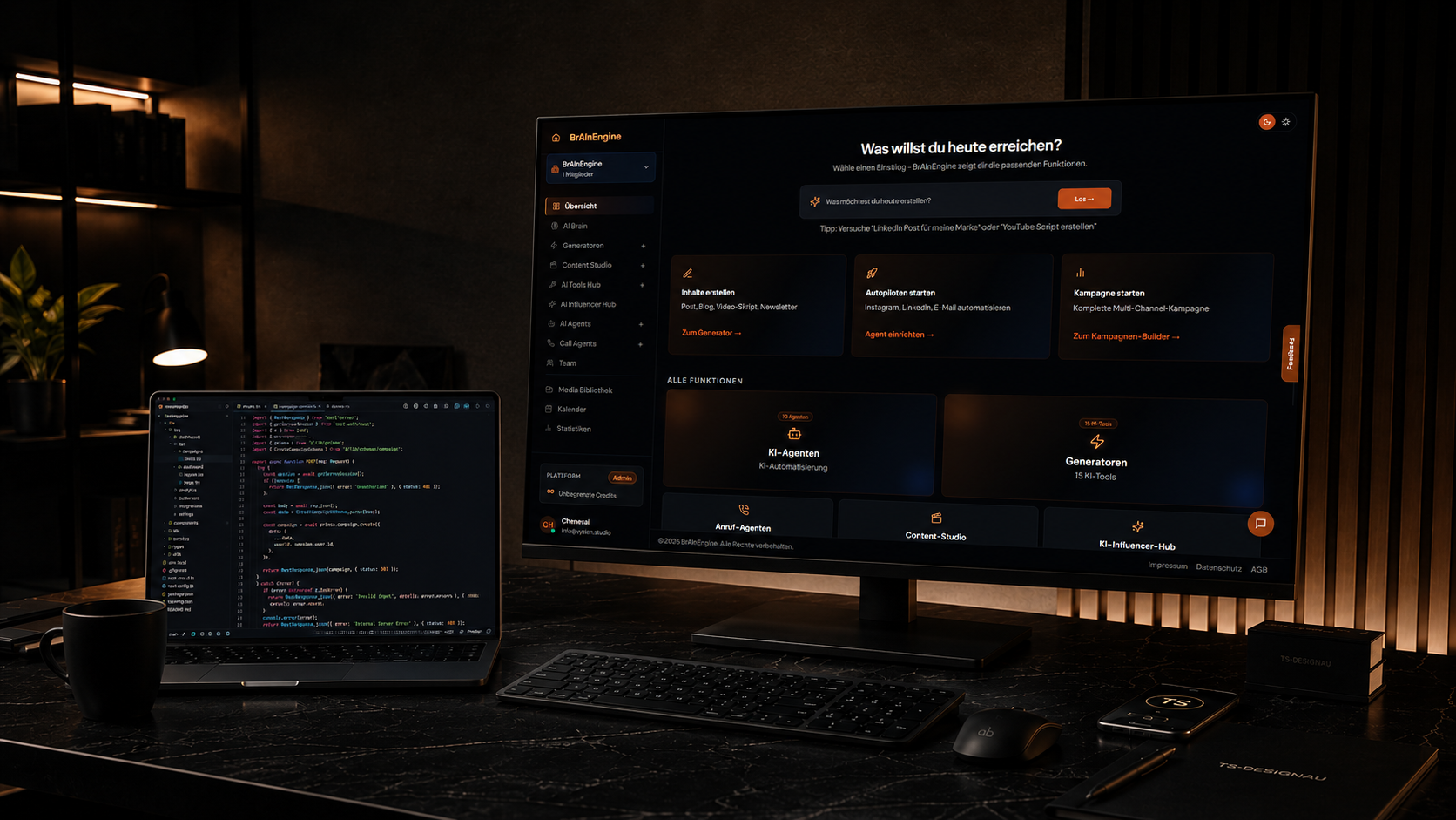 Dashboard der BrAInEngine SaaS-Plattform auf einem Laptop