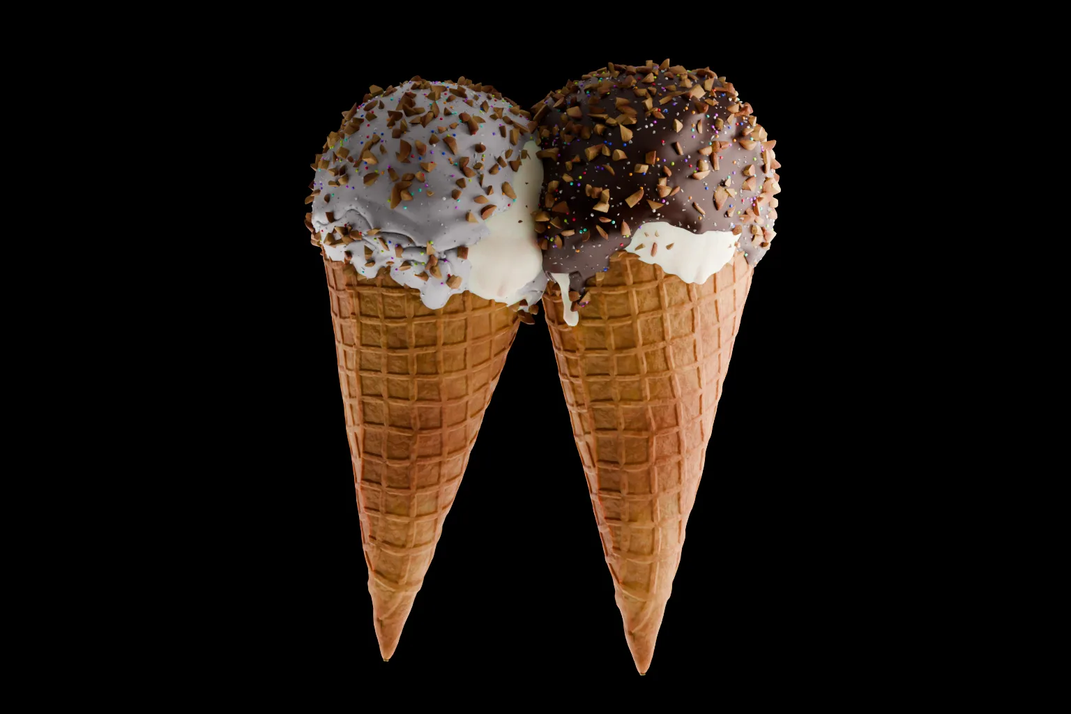 3D-Produktvisualisierung zweier Eiswaffeln